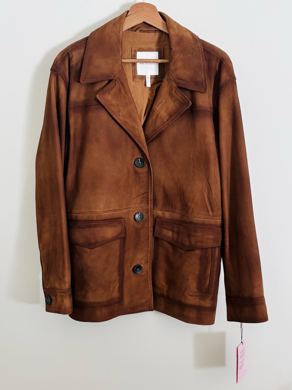 NWT Avec Les Filles Genuine Suede Notch Collar Jacket in Camel